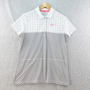 Nike Golf Polka Dot Polo Shirt Women's M Pink Accents Dri-Fit Sport Top Stretch